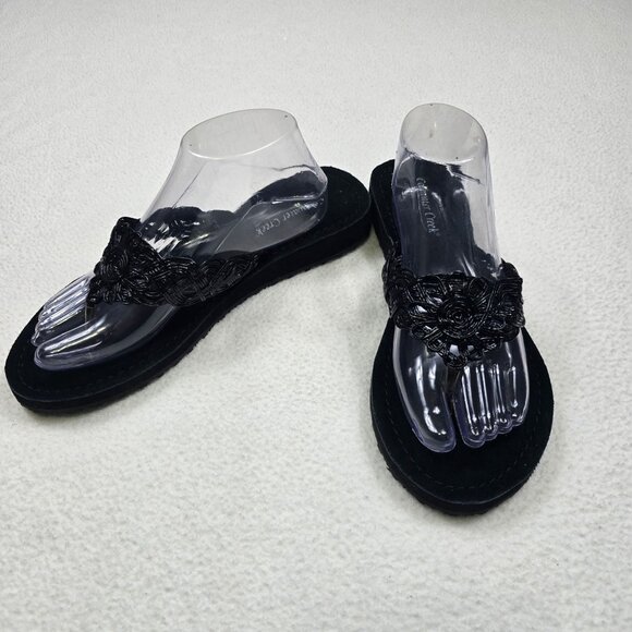 Coldwater Creek Shoes - Coldwater Creek Womens Size 11/12 Black Braided Floral Sandals Slip-On